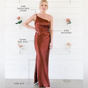 Princess Polly Satin Cinnamon One Shoulder Long Dress. Size 10
